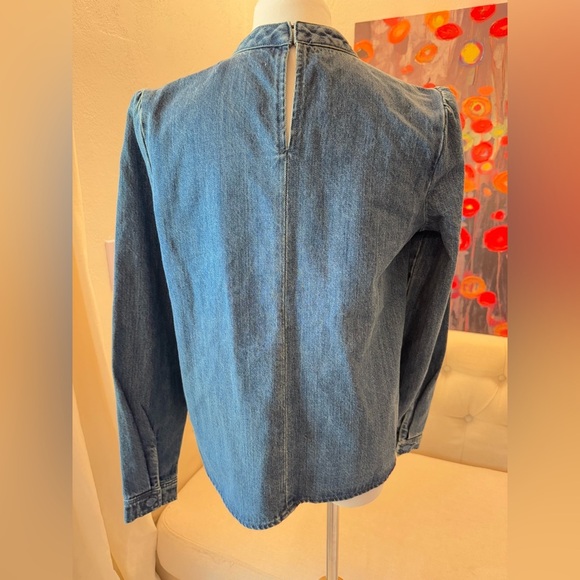 Self-Portrait Bow-Detailed Long Sleeved Denim Blouse 6 US - Picture 5 of 13